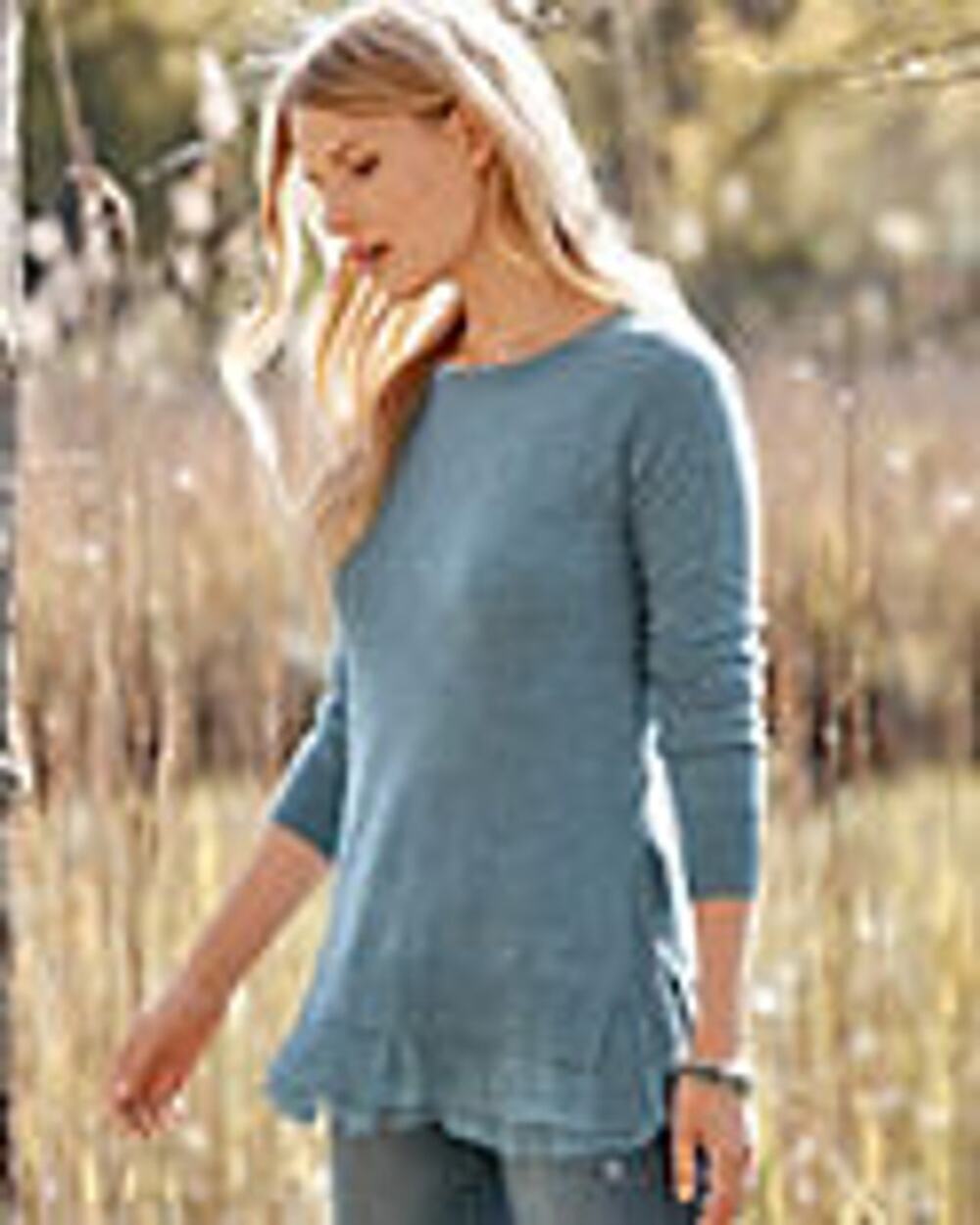 Garnet Hill Shirttail Cashmere Sweater Pale Blue Women's Size Large